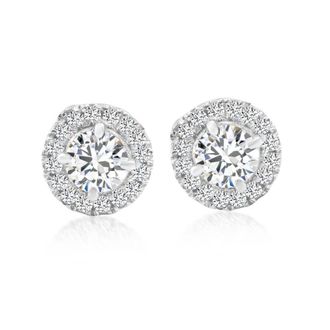 Pompeii3 1/2 Ct Halo Diamond Studs 10K White Gold Push Back