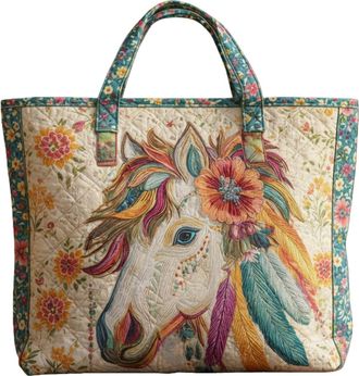 Generic Vintage Quilted Tote Bag,Cute Animals Print Cotton Shoulder Bag,Canvas Book Print Shoulder Bags for Vacation Shopping