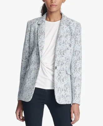 DKNY Bonded Lace One Button Coat In Skyline Blue Sky