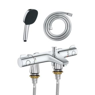 GROHE Grohtherm 800 - Mezclador Termost&aacute;tico De Ba&ntilde;o Con Conexiones Murales Idroflex, Teleducha Comfort De 2 Chorros Y Flexo De Ducha