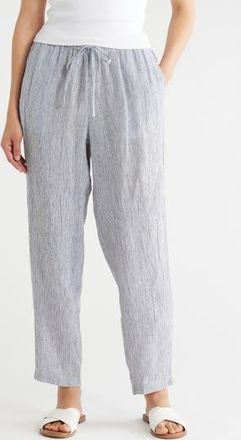 Eileen Fisher Stripe Organic Linen Tapered Ankle Pants in Ink at Nordstrom Rack, Size X-Large