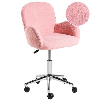 Beliani Silla De Oficina Giratoria Moderna Con Reposabrazos Altura Ajustable Boucl&eacute; Rosa Priddy