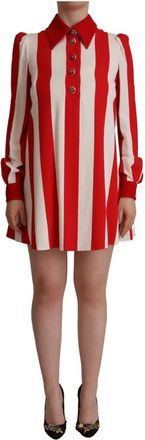 Dolce & Gabbana Wit Rood Gestreepte Mini Overhemdjurk - Dames - Shirt Kleedjes - Veelkleurig - S - Kleedjes