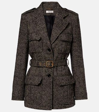 Chlo&eacute; Chlo&eacute; Belted herringbone wool-blend coat