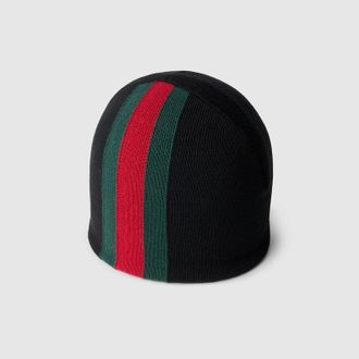 Gucci Wool Hat With Web, Size L, Black