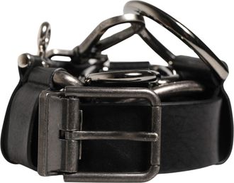 Dolce & Gabbana Mens Black Calf Leather Silver Metal Buckle Belt