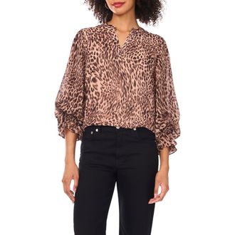 Vince Camuto Print Ruffle Cuff Top in Rich Taupe at Nordstrom Rack, Size X-Small