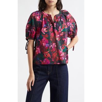 Ulla Johnson Vienne Floral Print Puff Sleeve Top in Hibiscus at Nordstrom Rack, Size 12