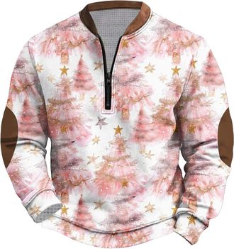 Generic Christmas Jumpers for Men 1/4 Zip Ugly Christmas Sweatshirt Pullover Mens Long Sleeve Crew Neck Funny Printed Xmas Jumper Warm Cosy Xmas Sweatshirts T