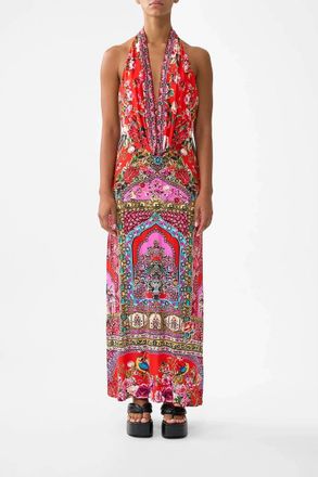 Camilla Deep Cowl Plunge Dress In Heirloom Empire