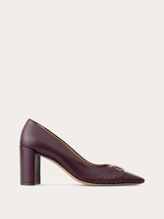Ferragamo Women Gancini ornament pump with bock heel Violet Size 10.5