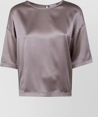 Brunello Cucinelli short sleeve blouse round neck satin