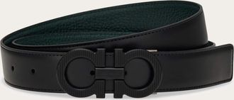 Ferragamo Men Reversible and adjustable knurled Gancini belt Black