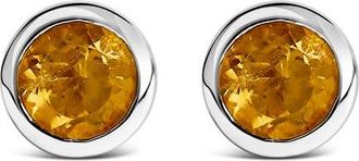 House of Brilliance 925 Sterling Silver 6MM Bezel Set Created Gemstone Solitaire Stud Earrings in Yellow Citrine at Nordstrom