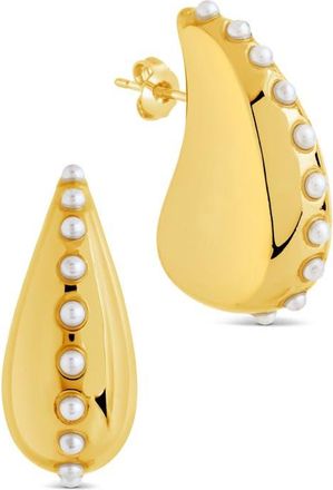 Sterling Forever Raze Freshwater Pearl Drop Stud Earrings in Gold at Nordstrom