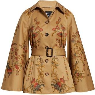 Etro Print Cotton Belted Cape Jacket in Beige at Nordstrom, Size 6 Us