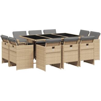 vidaXL Set Comedor De Jard&iacute;n 11 Pzas Con Cojines Rat&aacute;n Sint&eacute;tico Beige Vidaxl