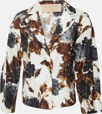 Giambattista Valli Beige Abstract Botanical Print Silk Jacket