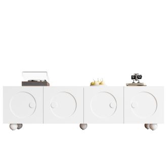 STILVORA Mueble De Tv Con 4 Puertas Y Compartimentos, Frentes 3d En Relieve, Acabado Mate, En Mdf Y Aglomerado, 180,5&times;38&times;50 Cm, Blanco