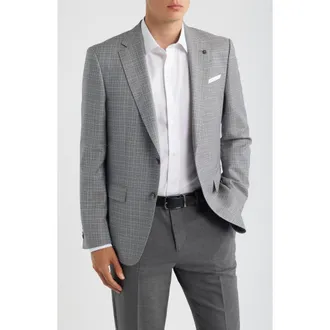 BOSS Hutson Slim Fit Grey M&eacute;lange Textured Virgin Wool Sport Coat in Grey/beige/khaki at Nordstrom, Size 46