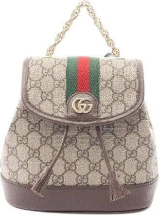 Gucci Pre-owned Ophidia GG Supreme Coated Canvas Backpack - Dames - Vintage Rugzakken - Beige - ONE Size - Leer - Vintage
