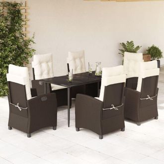 vidaXL Set Comedor De Jard&iacute;n 7 Pzas Con Cojines Rat&aacute;n Sint&eacute;tico Marr&oacute;n Vidaxl