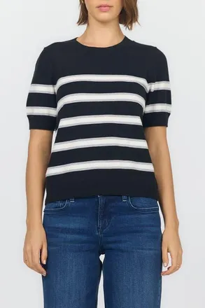 Dear John Denim Amaris Short Sleeve Crew Neck Stripe Sweater in Black And Grey at Nordstrom, Size X-Small