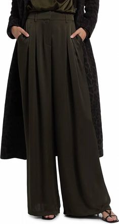 Ramy Brook Oscar Pleated Wide Leg Pants In Green