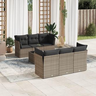 vidaXL Vidaxl - Set De Sof&aacute;s De Jard&iacute;n 7 Piezas Con Cojines Rat&aacute;n Pe Gris