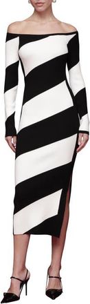 Avec Les Filles Off the Shoulder Long Sleeve Midi Sweater Dress in Black-Ivory at Nordstrom, Size X-Small