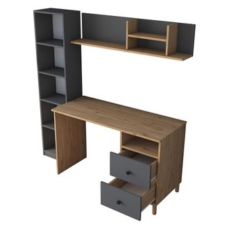 Dmora Escritorio Venetico, 9 Estantes, 2 Cajones, 7 Compartimentos, 120x50x162h Cm Marr&oacute;n Roble Nudos