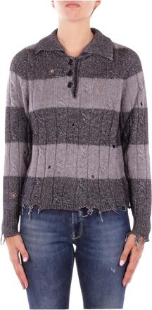 SOLOTRE Maglia Chiusura con bottoni - Dames - Ronde hals truien - Veelkleurig - S - Wol - Truien & Vesten