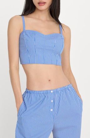 Good American Stripe Crop Poplin Bustier Top in Blue White Stripe at Nordstrom, Size X-Large