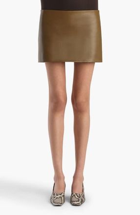 Khaite Jett Lambskin Leather Miniskirt in Dark Olive at Nordstrom, Size 8