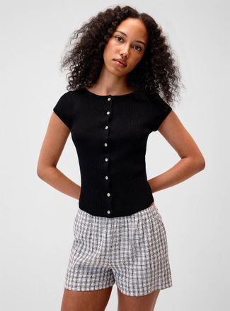 Twik Womens Boat-neck short-sleeve Cardigan Sweater
