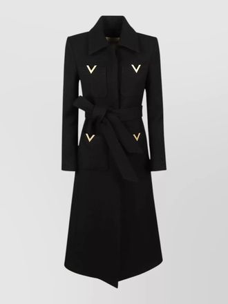 Valentino Garavani long jacket belted waist gold tone accents
