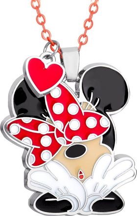 Disney Minnie Mouse and Mickey Heart Necklace in Red/black at Nordstrom