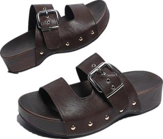 Generic Womens Fashion Buckle Strap Open Toe Slide Sandals with Arch Support Platform Comfort Casual Summer Walking Shoes (Brown,7.5)