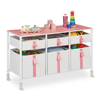 Relaxdays Relaxdays - C&oacute;moda Infantil, 6 Cajones De Tela, Cajonera Habitaci&oacute;n Juguetes, Ni&ntilde;os, 61,5 X 100 X 40,5 Cm, Blanco Y Rosa