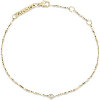 Zo&euml; Chicco 14K Gold Bezel Gemstone Pendant Bracelet in Yellow Gold/Diamond at Nordstrom, Size 7