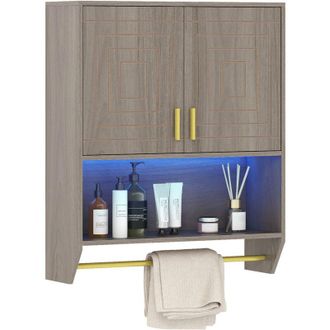 Costway Wall Mounted Bathroom Cabinet with 3-Color Lights 60x20x71.5cm Grey