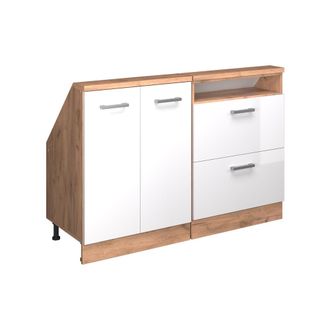 Vicco Armario De Cocina Para Techo Inclinado R-line, Blanco Brillo Intenso/roble Dorado, 120 Cm Lote De 2, Vicco