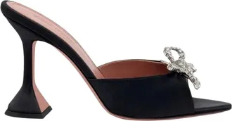 Amina Muaddi Black Satin Embellished Mules Size 37