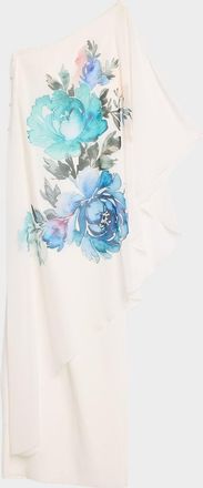 Teri Jon One-Shoulder Chiffon Drape Column Gown