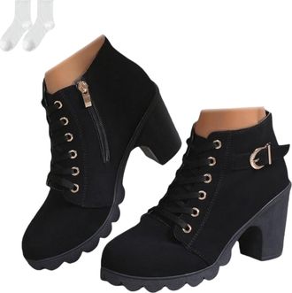 Generic Womens Ankle Boots with Laces, Fashionable Ankle Boots with Block Heel And Side Zipper, Comfortable Boots with A Round Toe for Autumn And Winter, Ever