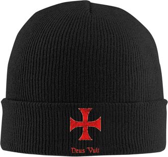 Generic Winter Hats Deus Vult Crusader Templar Cross Knit Cap Thick Slouch Ski Hat for Skiing Unisex Girl