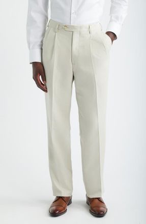Berle Classic Fit Pleated Microfiber Performance Trousers in Stone at Nordstrom, Size 44