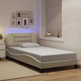 vidaXL Vidaxl - Estructura Cama Con Led Sin Colch&oacute;n Tela Crema 100x200 Cm