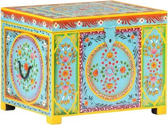 vidaXL Caja Almacenaje Pintada A Mano 50x40x40 Cm Madera Mango Maciza Vidaxl