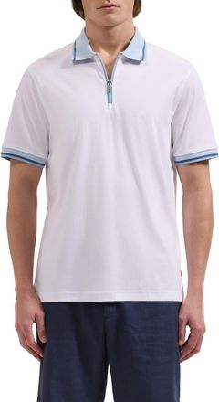Bugatchi Quarter Zip Polo in White at Nordstrom, Size Xx-Large